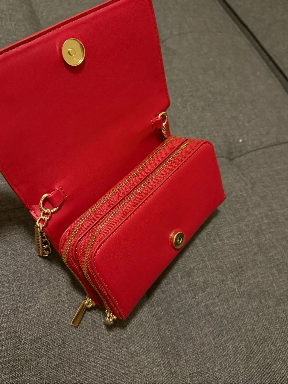 Steve Madden Red Logo Embossed Crossbody with Gold Chain